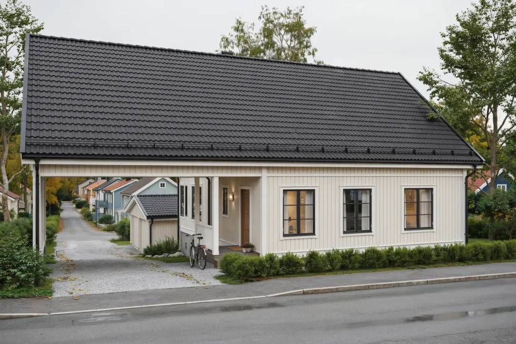 takoml ggning med nya betongpannor p villa i m larh jden